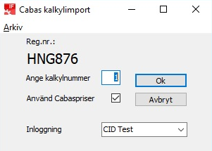 Cabas kalkylimport