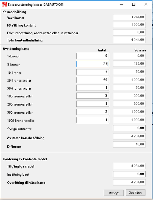 Kassaavstämning exempel 1